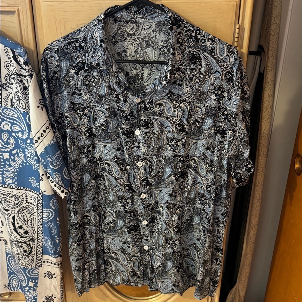 Blue and Black Paisley Bandana Print Men's Shirts - Picture 4 of 5